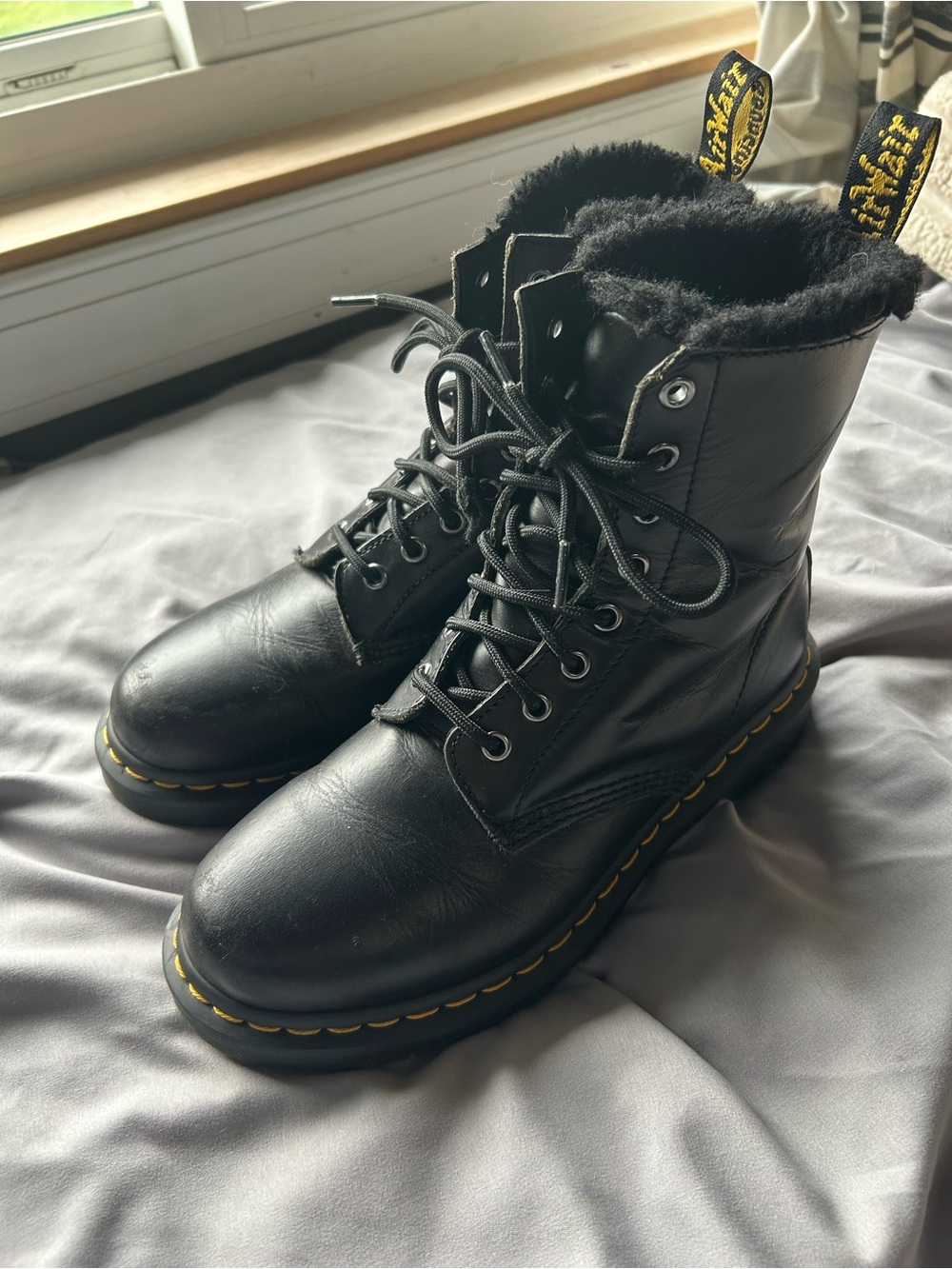 Dr. Martens Black Faux Fur Combat Boots